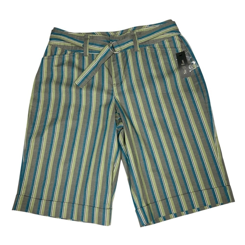 NWT NIC + ZOE Striped Bermuda Shorts Cuffed With Fabric Belt Women's Size 8